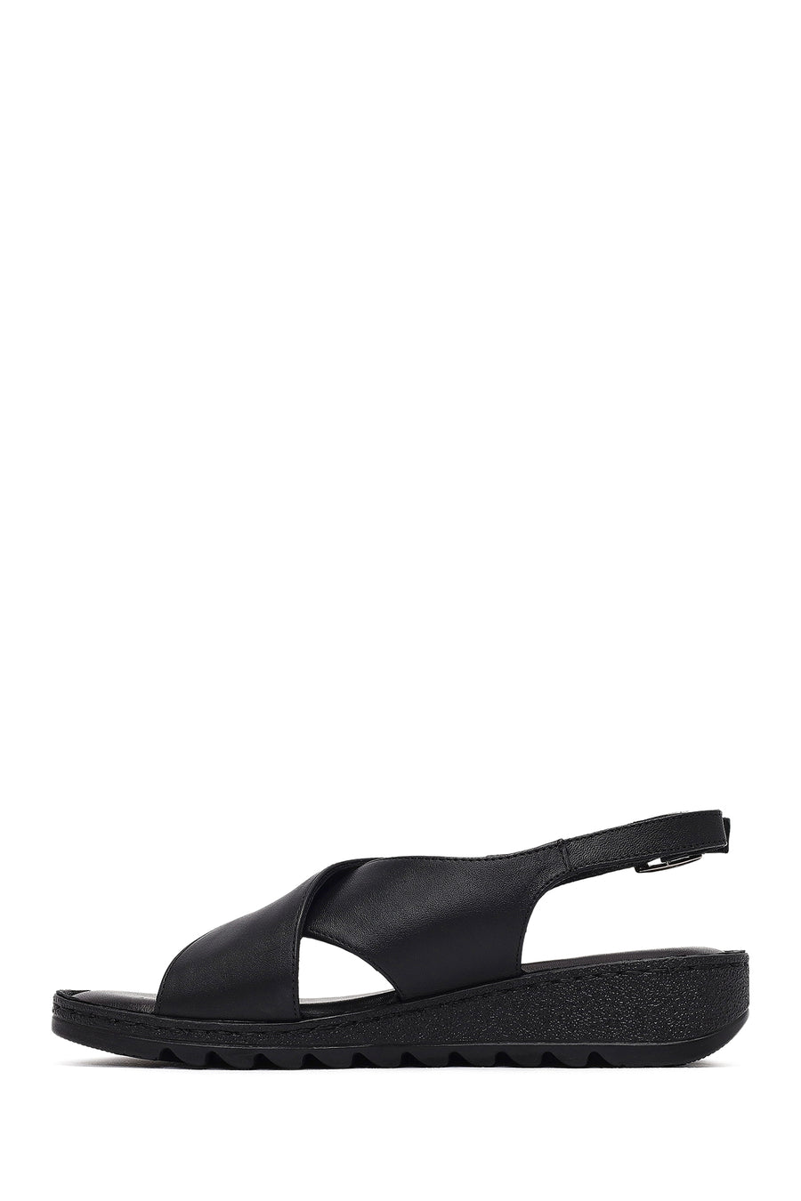 Women's Black Buckled Leather Comfort Sandal