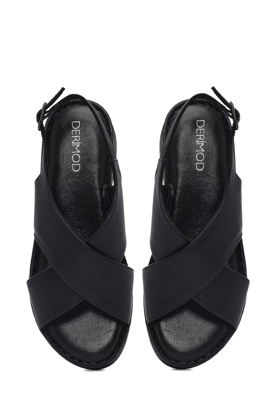 Women's Black Buckled Leather Comfort Sandal