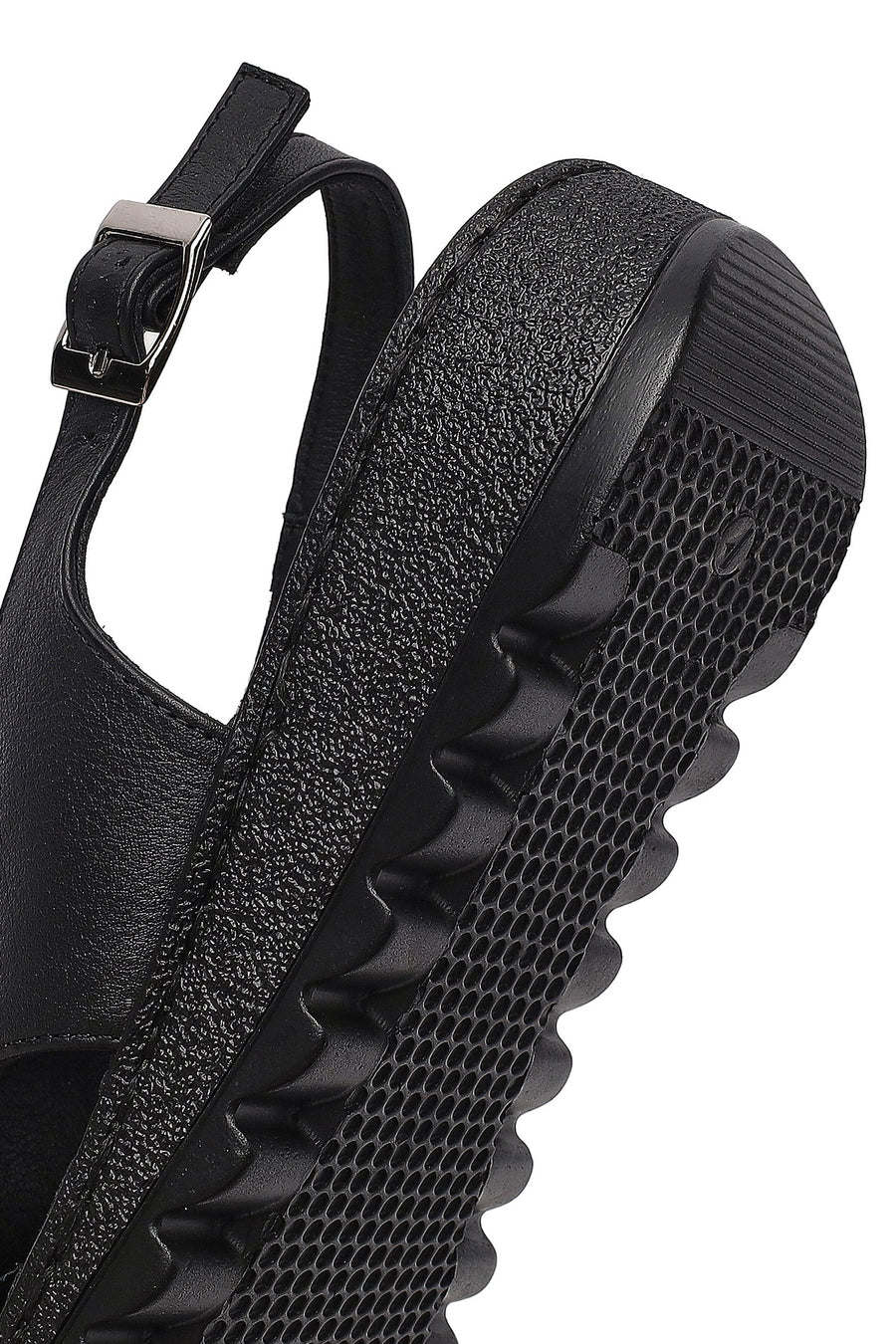 Women's Black Buckled Leather Comfort Sandal