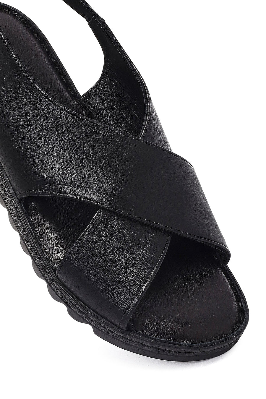 Women's Black Buckled Leather Comfort Sandal