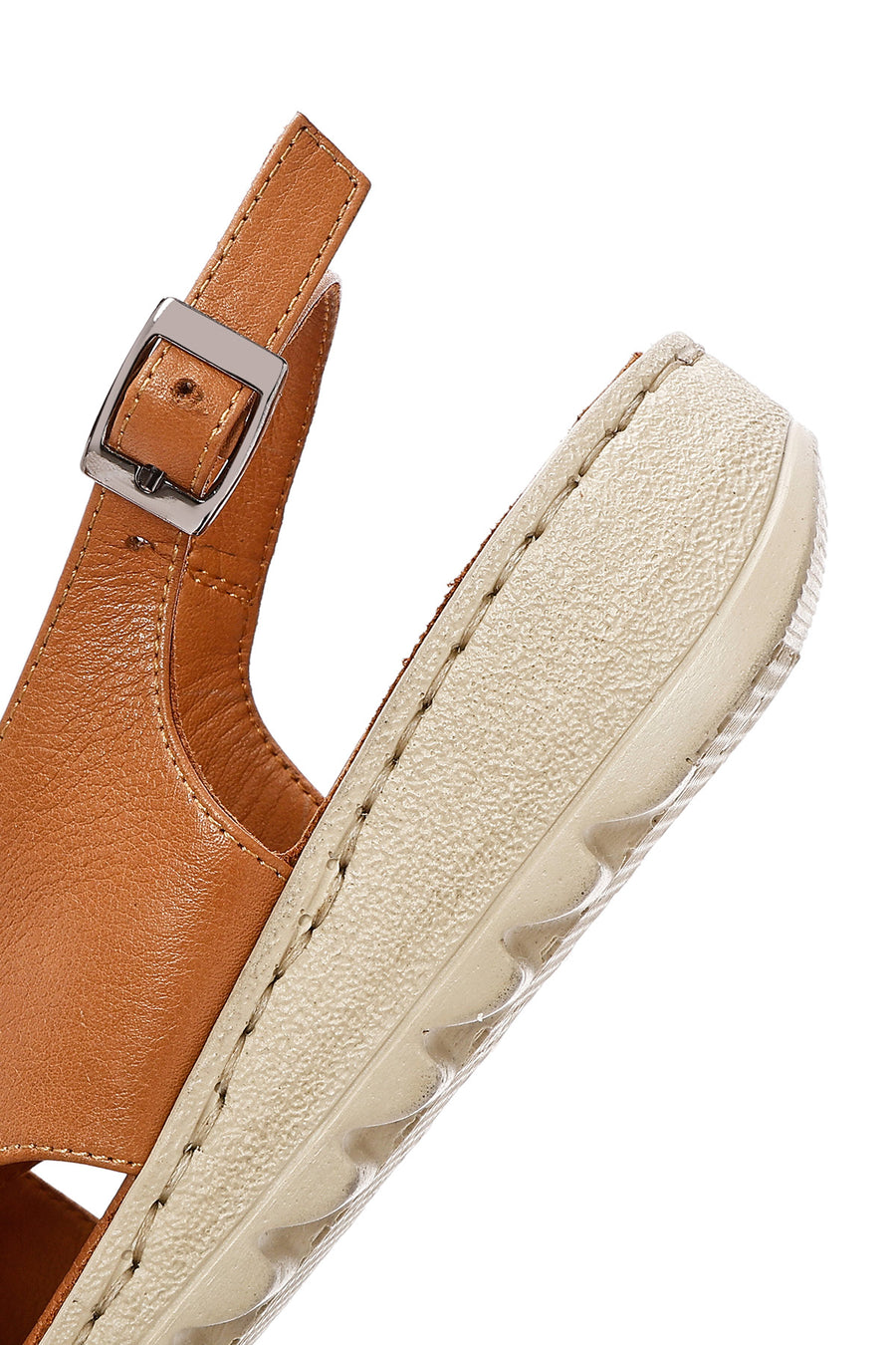 Women's Tan Buckled Leather Comfort Sandal