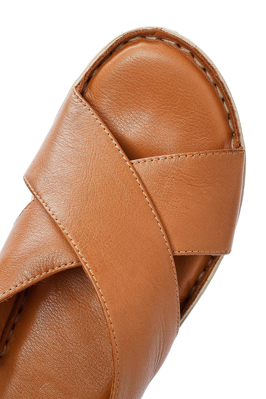 Women's Tan Buckled Leather Comfort Sandal