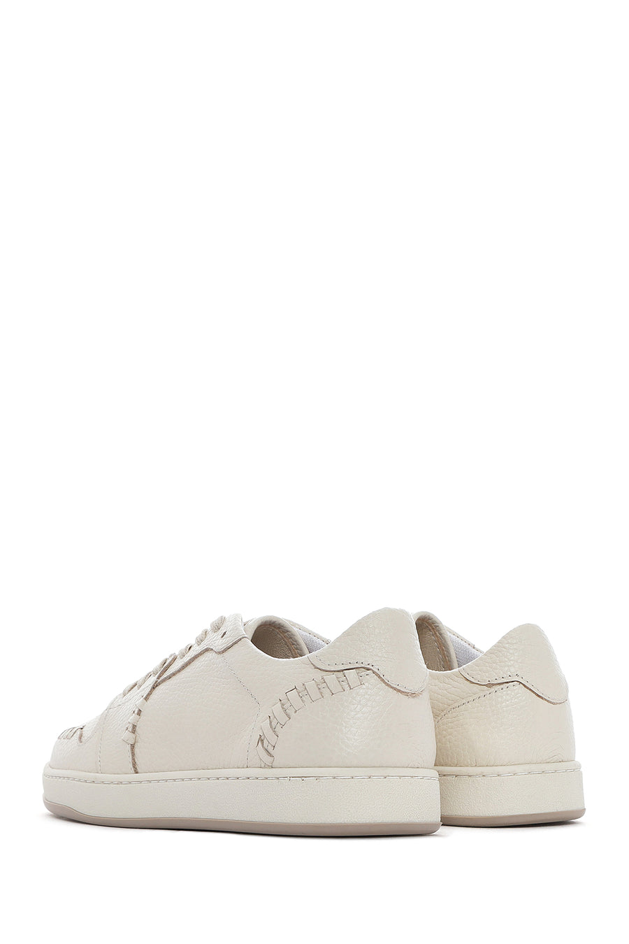 Women's Cream Lace-Up Leather Sneakers
