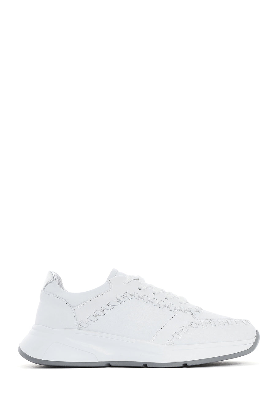 Women's White Lace-up Thick-Sole Leather Sneaker 25SFD420418 | Derimod