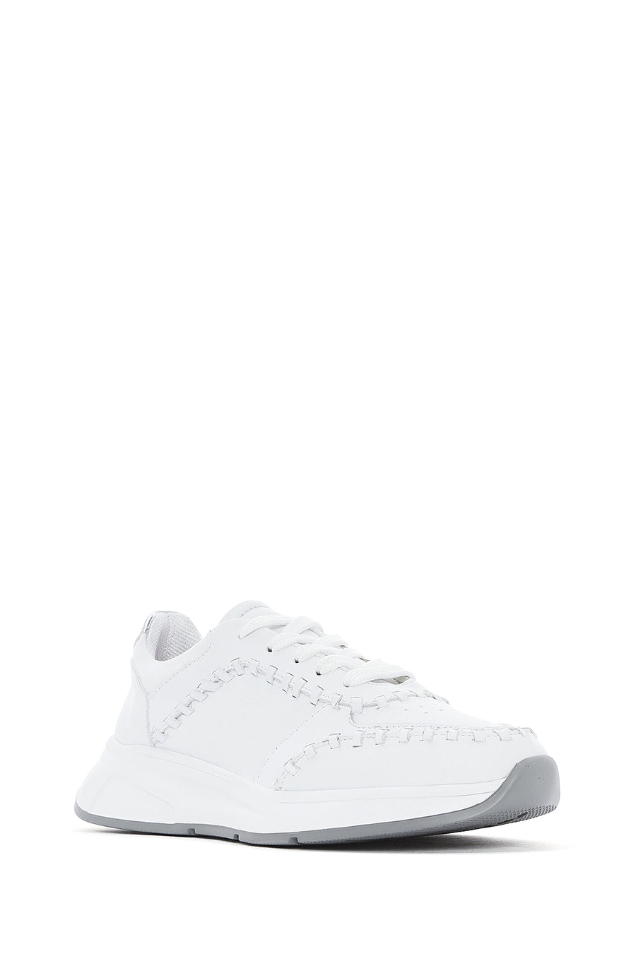 Women's White Lace-up Thick-Sole Leather Sneaker
