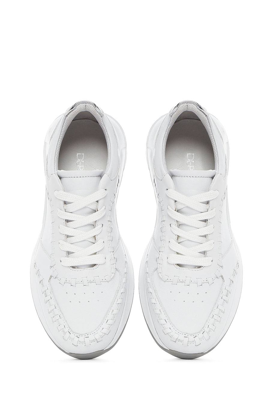 Women's White Lace-up Thick-Sole Leather Sneaker