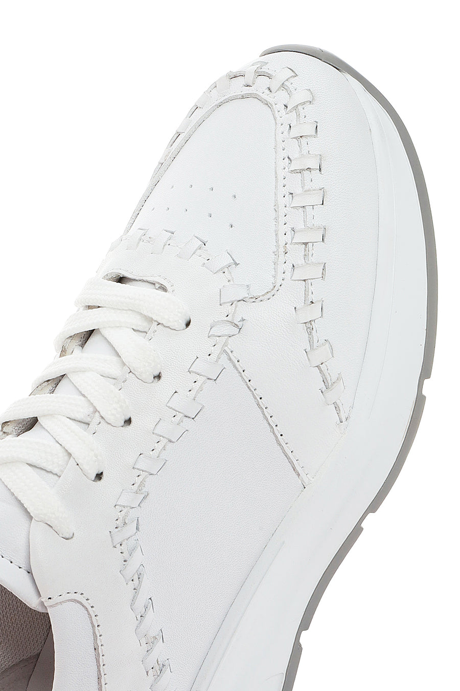 Women's White Lace-up Thick-Sole Leather Sneaker