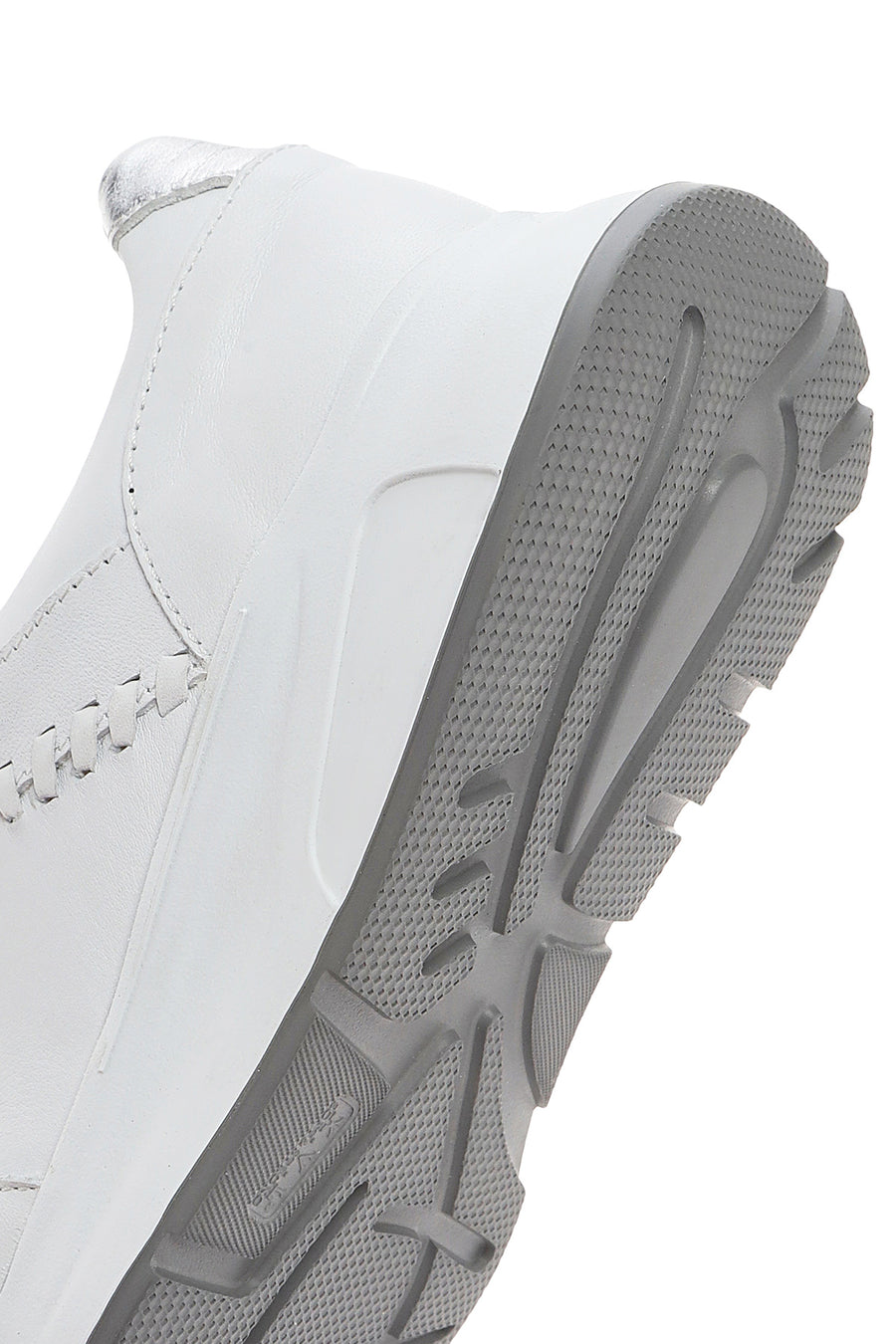 Women's White Lace-up Thick-Sole Leather Sneaker