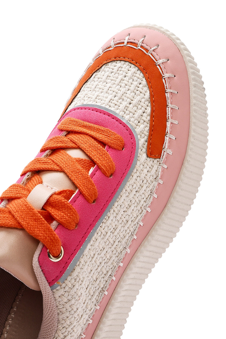 Kadın Çok Renkli Bağcıklı Kalın Tabanlı Örgülü Sneaker