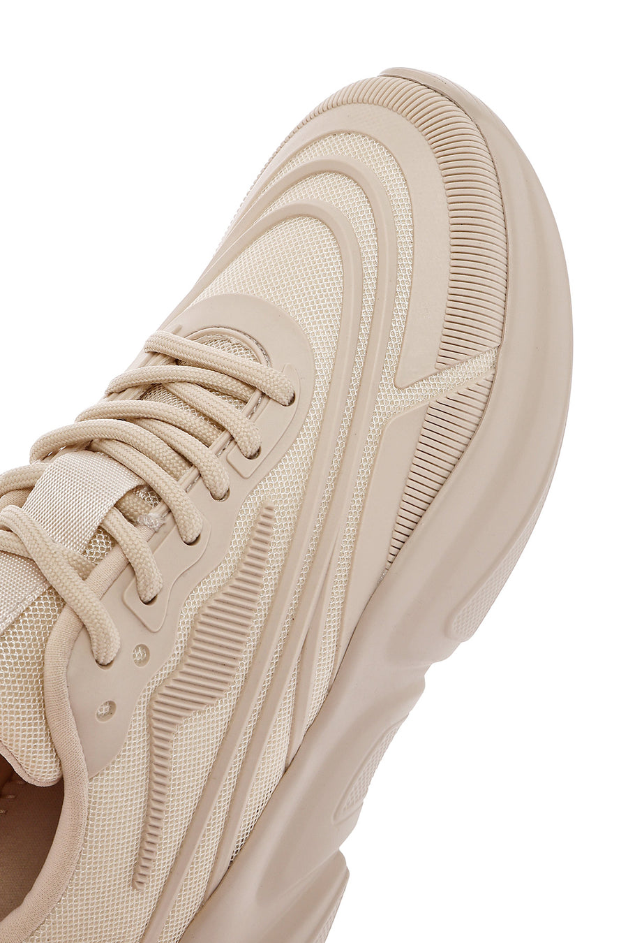 Women's Beige Lace-Up Chunky Sole Sneakers