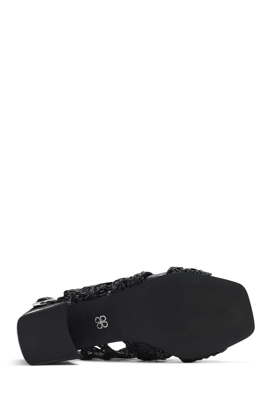 Women's Black Braided Metallic Chunky Low Heel Sandals