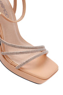 Kadın Bej Bilekten Bağlamalı Kalın Yüksek Topuklu Abiye Sandalet | Derimod