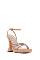 Kadın Bej Bilekten Bağlamalı Kalın Yüksek Topuklu Abiye Sandalet | Derimod