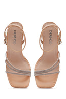 Kadın Bej Bilekten Bağlamalı Kalın Yüksek Topuklu Abiye Sandalet | Derimod