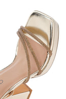 Kadın Altın Bilekten Bağlamalı Kalın Yüksek Topuklu Abiye Sandalet | Derimod