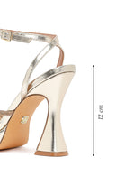 Kadın Altın Bilekten Bağlamalı Kalın Yüksek Topuklu Abiye Sandalet | Derimod