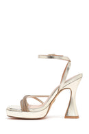 Kadın Altın Bilekten Bağlamalı Kalın Yüksek Topuklu Abiye Sandalet | Derimod