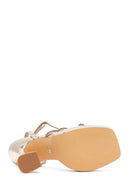 Kadın Altın Bilekten Bağlamalı Kalın Yüksek Topuklu Abiye Sandalet | Derimod