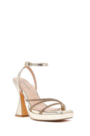 Kadın Altın Bilekten Bağlamalı Kalın Yüksek Topuklu Abiye Sandalet | Derimod