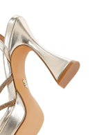 Kadın Altın Bilekten Bağlamalı Kalın Yüksek Topuklu Abiye Sandalet | Derimod