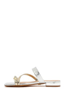 Woman Silver Stone Metallic Slippers | Derimod