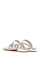 Woman Silver Stone Metallic Slippers | Derimod