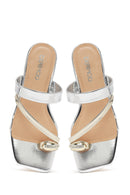 Woman Silver Stone Metallic Slippers | Derimod