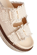 Women's Beige Thick Soled Knitted Slippers | Derimod