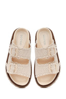 Women's Beige Thick Soled Knitted Slippers | Derimod