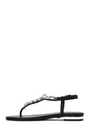 Women's Black Stone Toe-Post Sandals | Derimod