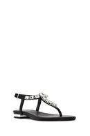 Women's Black Stone Toe-Post Sandals | Derimod