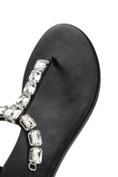 Women's Black Stone Toe-Post Sandals | Derimod