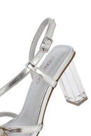 Women's Silver Buckled Ankle Strap Chunky Heel Metallic Sandals | Derimod