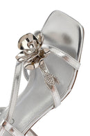 Women's Silver Buckled Ankle Strap Chunky Heel Metallic Sandals | Derimod