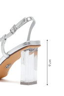 Women's Silver Buckled Ankle Strap Chunky Heel Metallic Sandals | Derimod