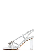 Women's Silver Buckled Ankle Strap Chunky Heel Metallic Sandals | Derimod
