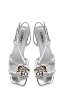 Women's Silver Buckled Ankle Strap Chunky Heel Metallic Sandals | Derimod