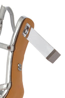 Women's Silver Buckled Ankle Strap Chunky Heel Metallic Sandals | Derimod