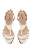 Kadın Altın Bilekten Tokalı Yüksek İnce Topuklu Metalik Sandalet | Derimod