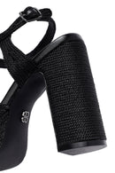 Kadın Siyah Bilekten Tokalı Yüksek Kalın Topuklu Platform Hasır Sandalet | Derimod