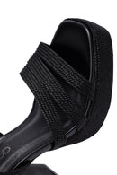 Kadın Siyah Bilekten Tokalı Yüksek Kalın Topuklu Platform Hasır Sandalet | Derimod