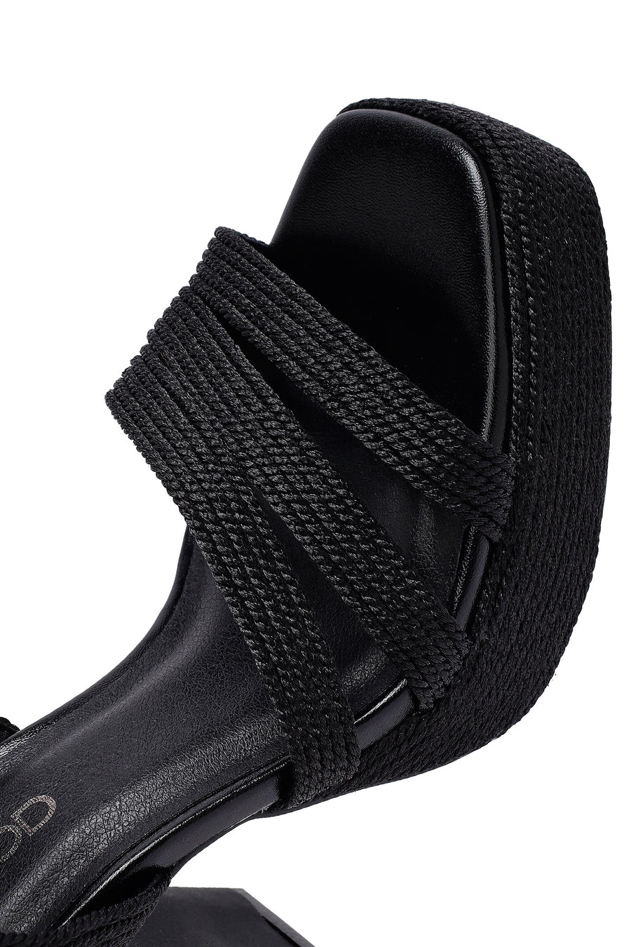 Woman Black Ankle Buckle High Thick Heel Platform Straw Sandals