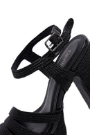 Kadın Siyah Bilekten Tokalı Yüksek Kalın Topuklu Platform Hasır Sandalet | Derimod