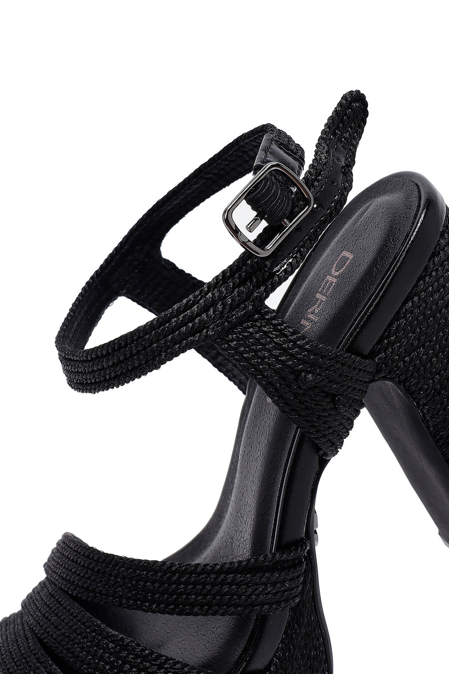 Woman Black Ankle Buckle High Thick Heel Platform Straw Sandals