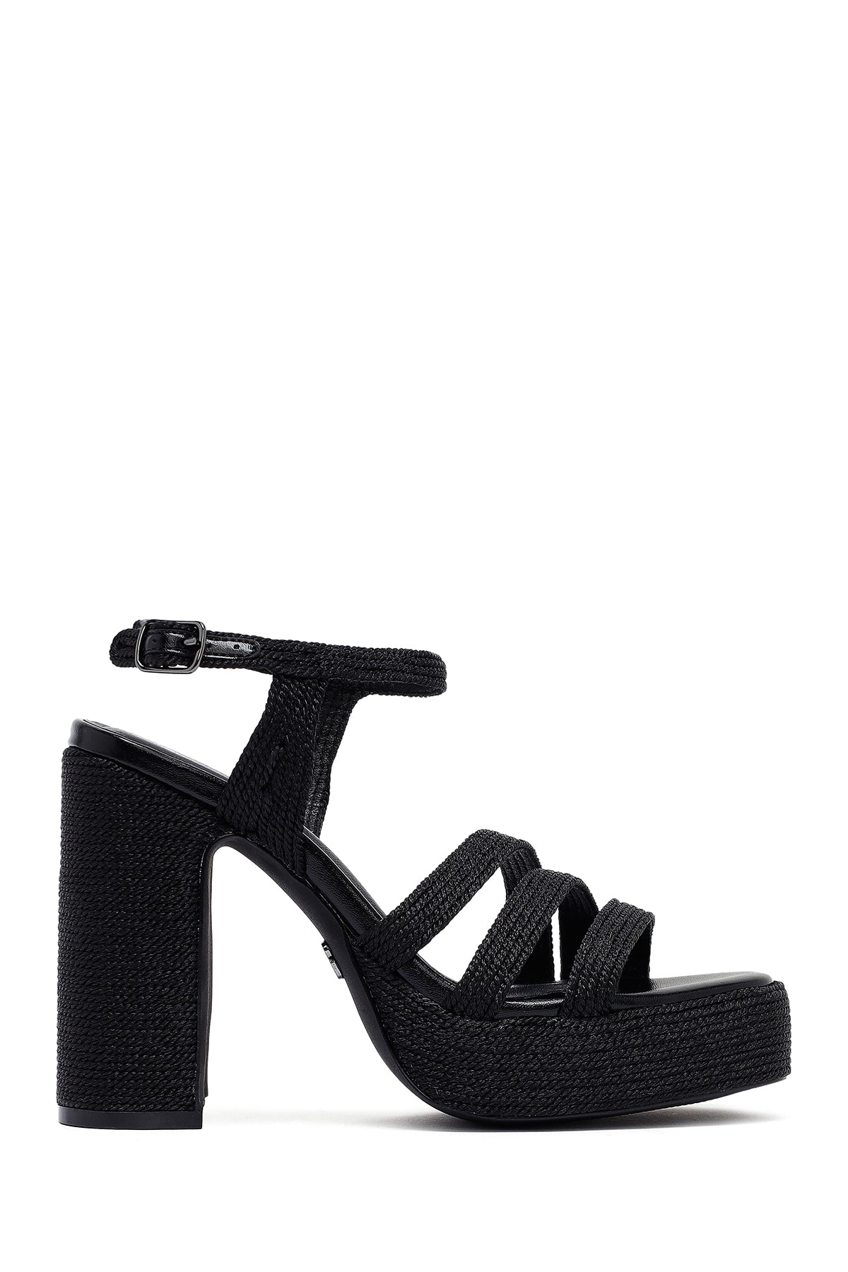 Kadın Siyah Bilekten Tokalı Yüksek Kalın Topuklu Platform Hasır Sandalet 25SFD4433M7 | Derimod