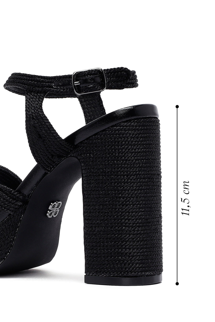 Woman Black Ankle Buckle High Thick Heel Platform Straw Sandals