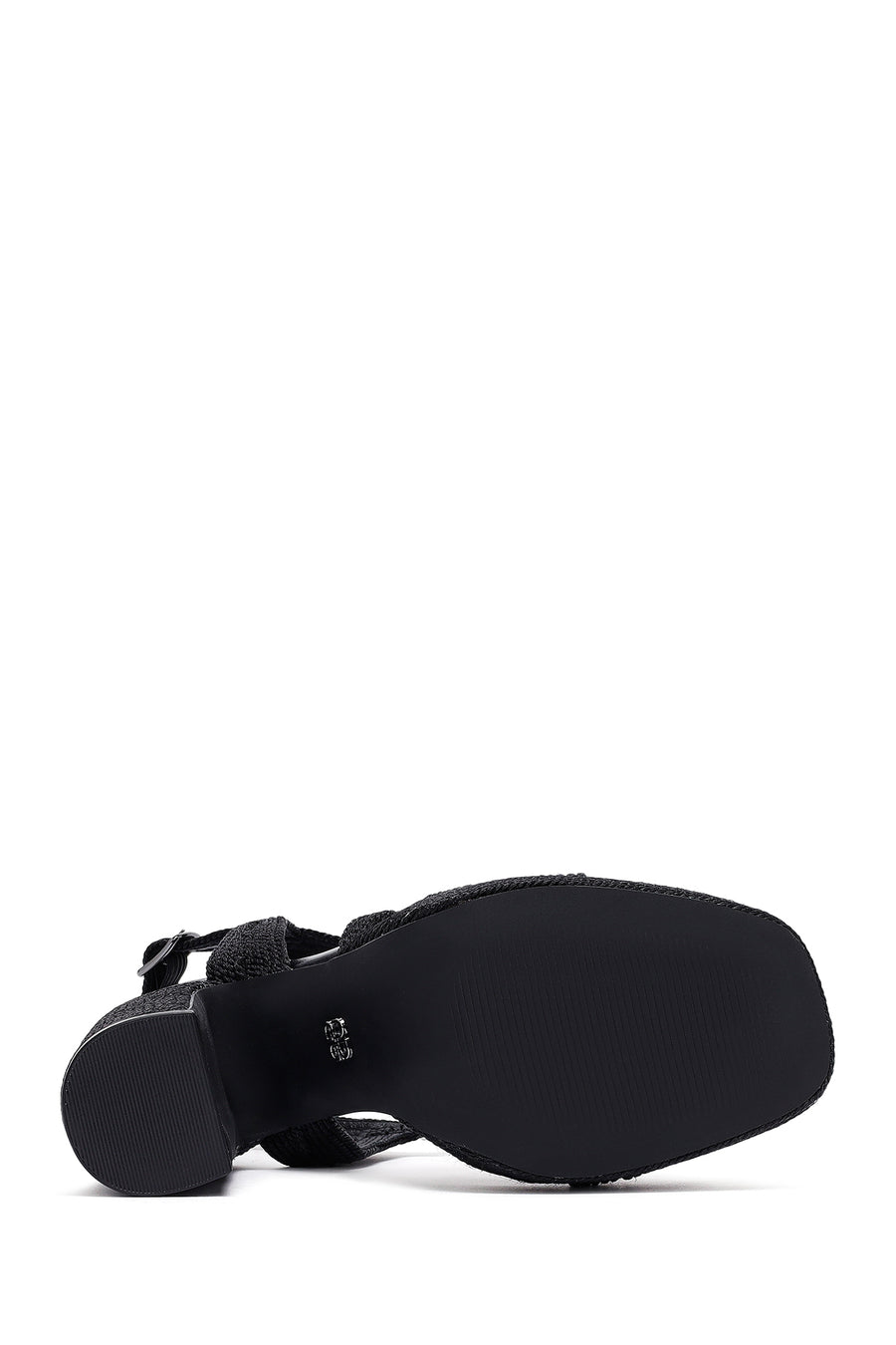 Woman Black Ankle Buckle High Thick Heel Platform Straw Sandals