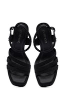 Kadın Siyah Bilekten Tokalı Yüksek Kalın Topuklu Platform Hasır Sandalet | Derimod