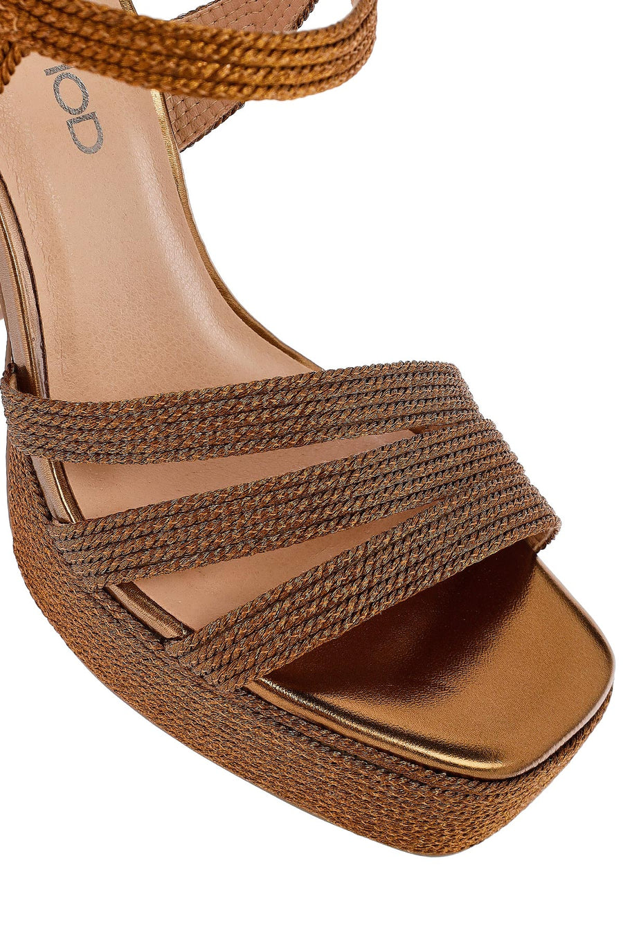 Woman High Thick Heel Platform Straw Sandals with Bronze Ankle Buckle