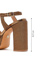Woman High Thick Heel Platform Straw Sandals with Bronze Ankle Buckle | Derimod